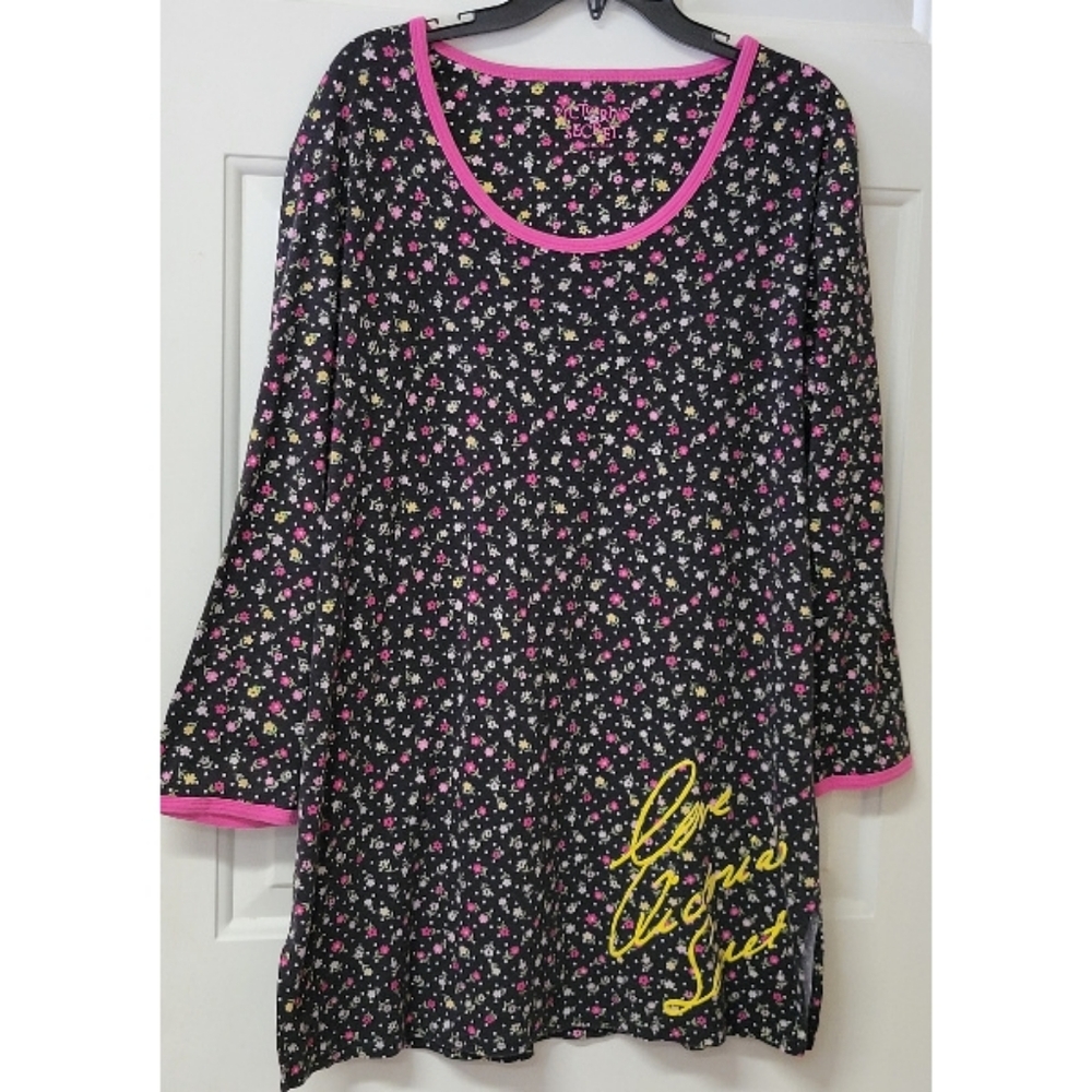 Victoria's Secret Floral Soft Cotton Nightshirt Sleep Shirt L Large Pink Yellow